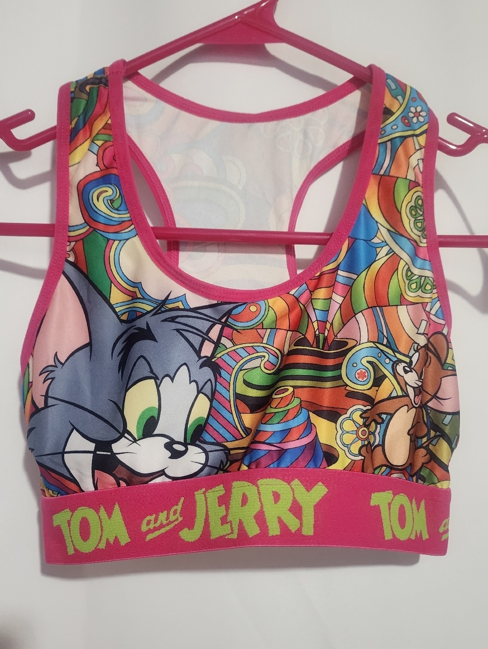 Tom and Jerry Pink Sports Bra Sz Small 90s Y2K Cartoon (B)
